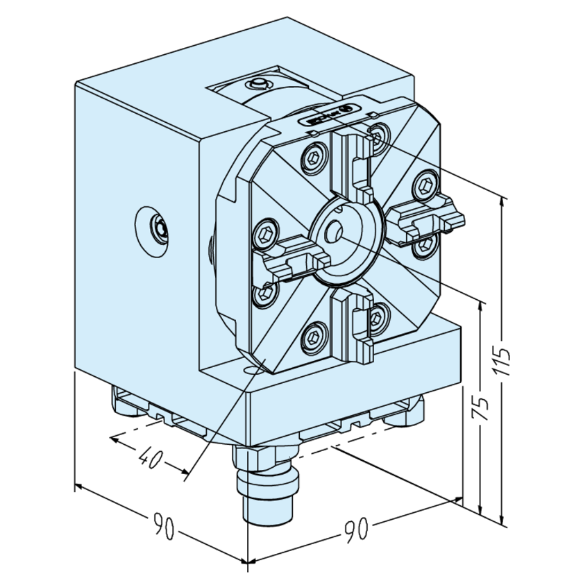 Rapid-action chuck NSF on angle plate