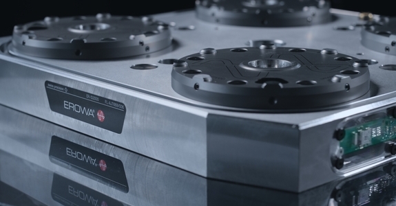 EROWA MTS 4.0‑Spannsystem mit integrierter Sensorik für präzises und vernetztes Spannen.