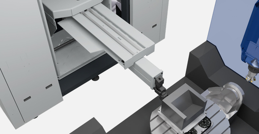 The EROWA Robot Compact 150 transfers workpieces automatically between storage and machine.